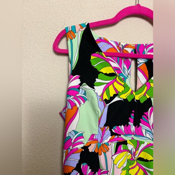 Jude Connally Tropical Abstract Floral Scuba Knit Stretch V-Neck Shift Dress M - Picture 6 of 8